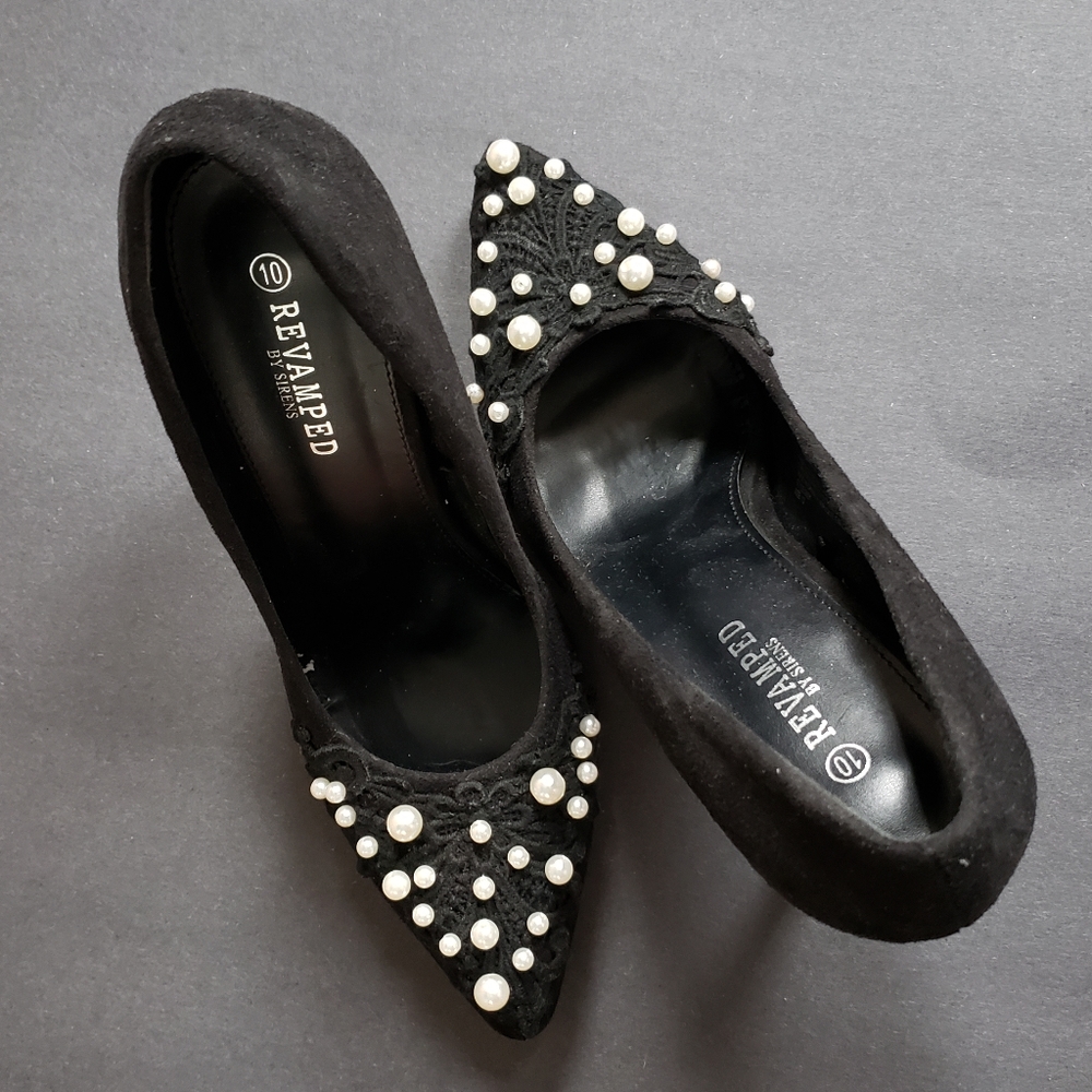 Revamped Black Heels with Pearls
